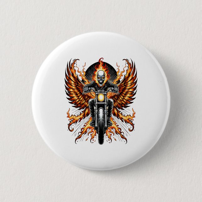 Skull-Biker Flame Flügelrad Motorrad Button (Vorderseite)