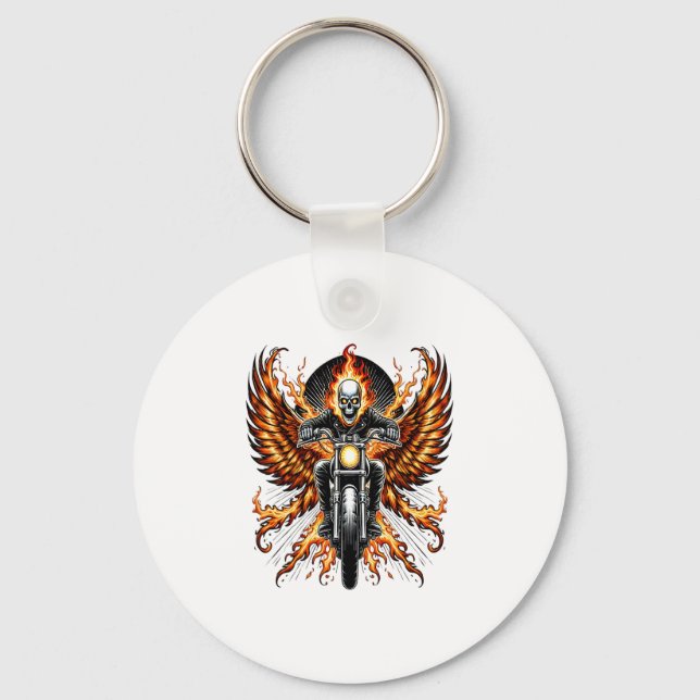 Skull-Biker Flame Flügelrad Motorrad Schlüsselanhänger (Vorderseite)