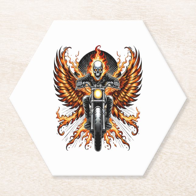Skull-Biker Flame Flügelrad Motorrad Untersetzer (Vorderseite)