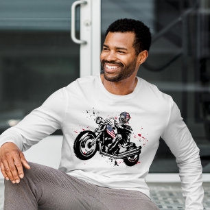 Skull Biker mit American Flag Helmet T - Shirt