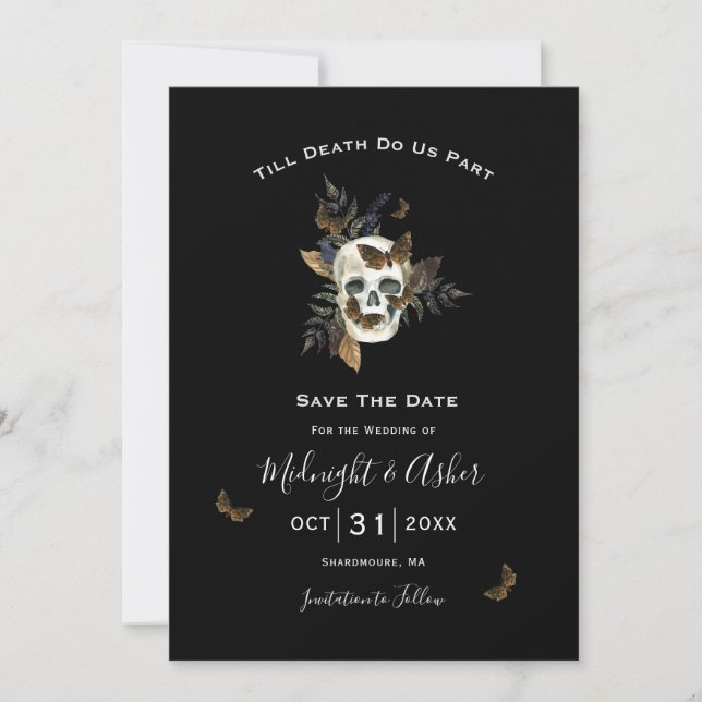Skull bis zum Tod machen uns Save the Date Teil Einladung (Vorderseite)