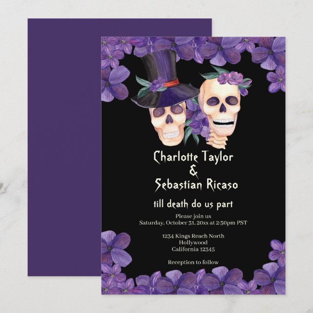 Skull bis zum Tod tun uns Teil Hochzeit Einladung (Vorne/Hinten)
