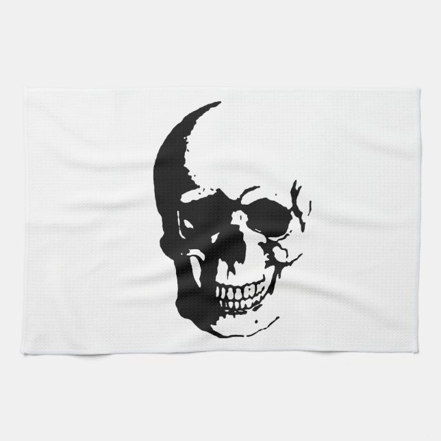 Skull - Black & White Metal Fantasy Art Geschirrtuch (Horizontal)