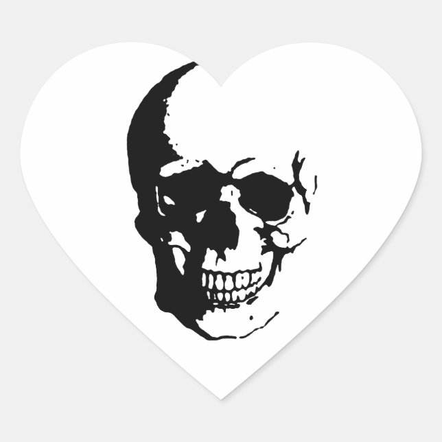 Skull - Black & White Metal Fantasy Art Herz-Aufkleber (Vorderseite)