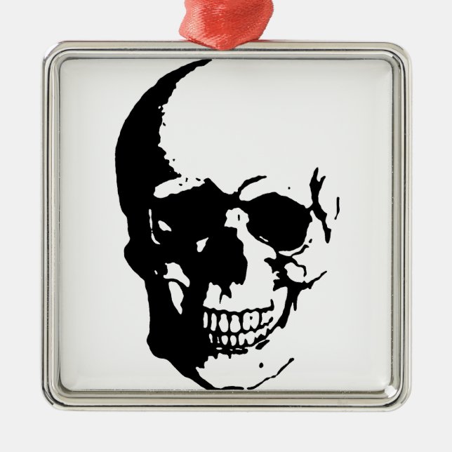 Skull - Black & White Metal Fantasy Art Ornament Aus Metall (Vorne)