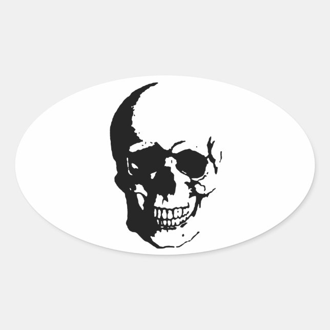 Skull - Black & White Metal Fantasy Art Ovaler Aufkleber (Vorderseite)