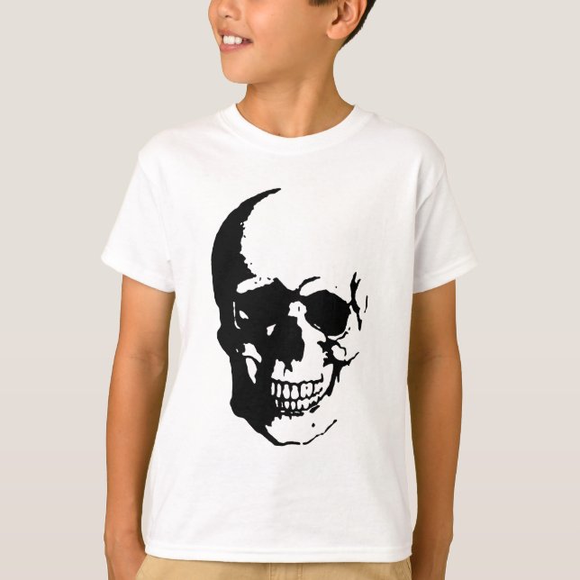 Skull - Black & White Metal Fantasy Art T-Shirt (Vorderseite)