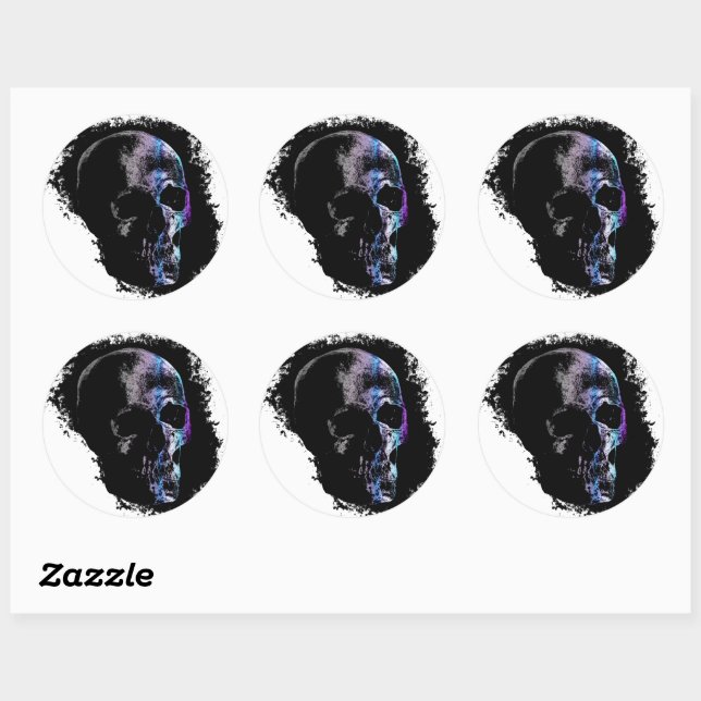 SKULL Blue Lila Runder Aufkleber (Blatt)