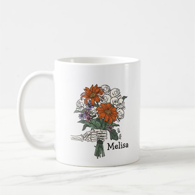Skull Blume Bouquet Halloween Custom Kaffeetasse (Links)