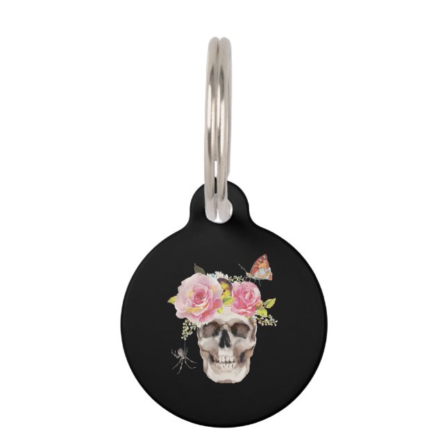 Skull-Blume Butterfly-Spiegelung Halloween-Geschen Haustiermarke (Vorderseite)