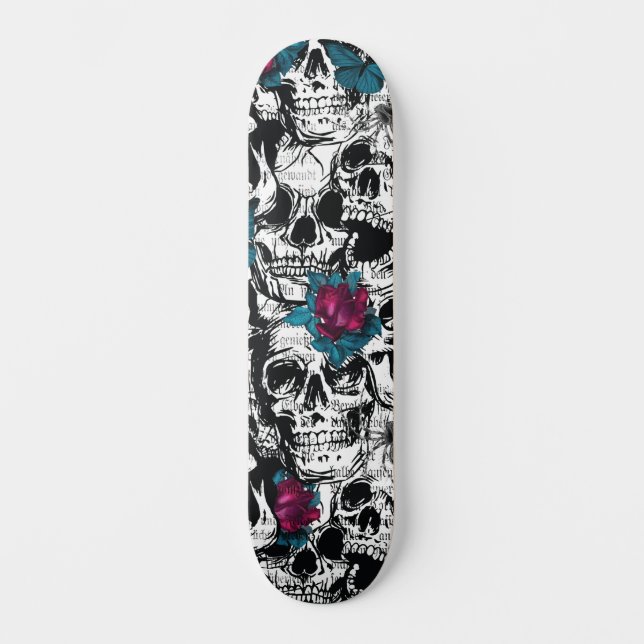 Skull Blume Gothic Digital Muster Skateboard (Vorderseite)