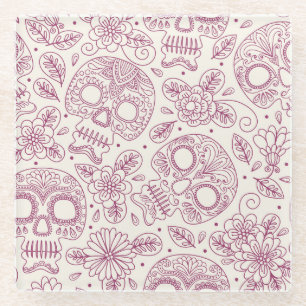 Skull Blume: Mexikanischer Tag Nahtlos. Glasuntersetzer