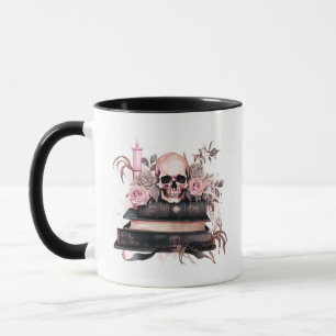 Skull Books Rosa und Grau Rose Halloween Tasse