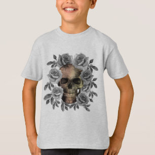 SKULL BOUQUET BLUME SCHWARZ UND WEISS T-Shirt