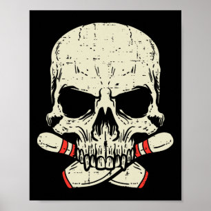 Skull Bowling Buttone Skeleton Head Bowler Men Boy Poster