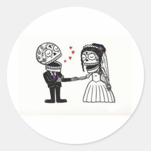 Skull Bridal Couple Runder Aufkleber