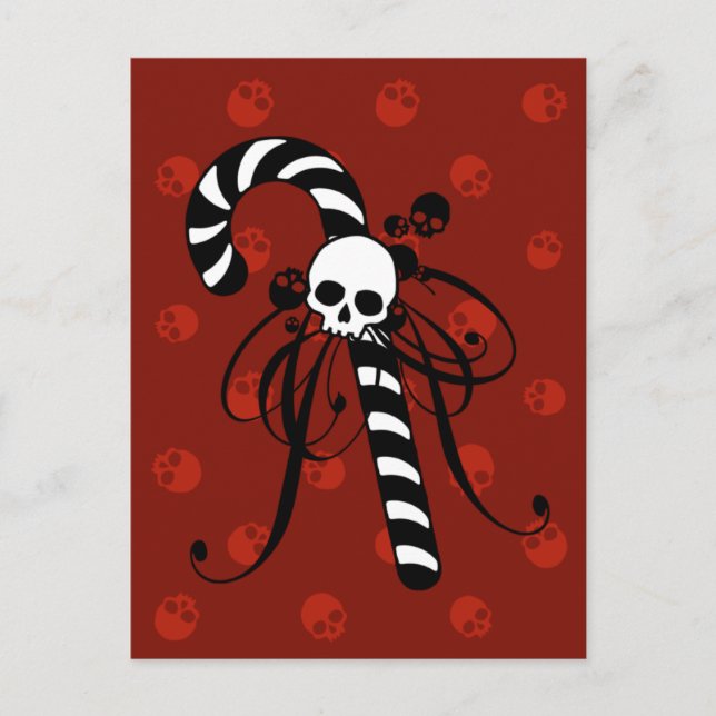 Skull Candy Cane Postkarte (Vorderseite)