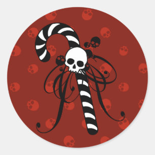 Skull Candy Cane Runder Aufkleber