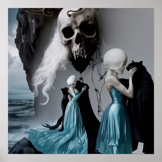 Skull Cat Shadow Work Hexchy AI Art Matt Value Poster (Vorne)