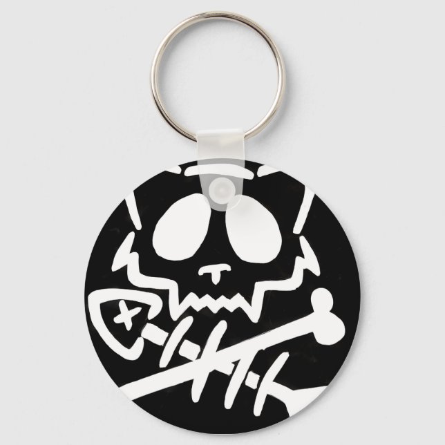 Skull Cat with Crossed Bones Schlüsselanhänger (Vorderseite)