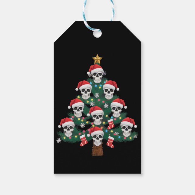 Skull Christmas Tree Pajama Cool Skeleton Santa Geschenkanhänger (Rückseite)