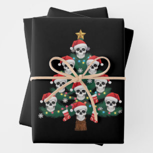 Skull Christmas Tree Pajama Cool Skeleton Santa Geschenkpapier Set