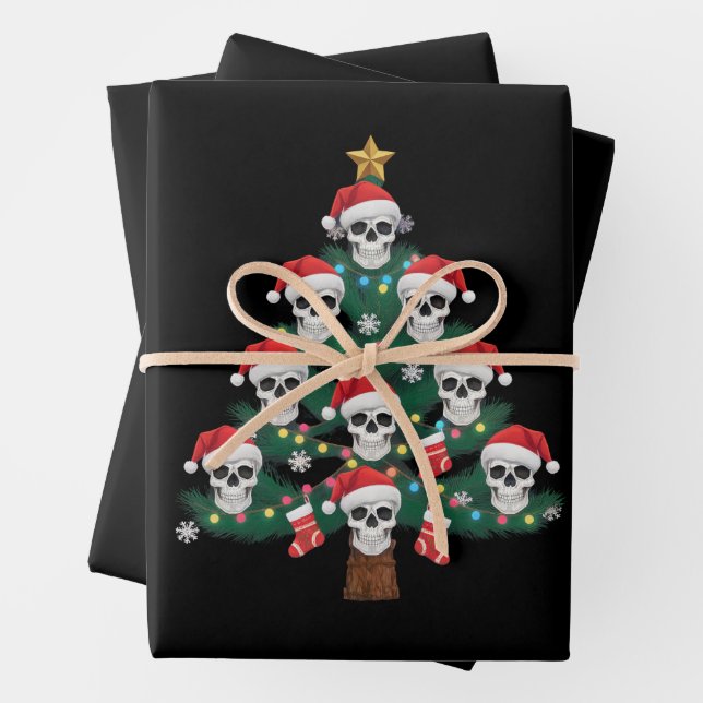 Skull Christmas Tree Pajama Cool Skeleton Santa Geschenkpapier Set (Beispiel)