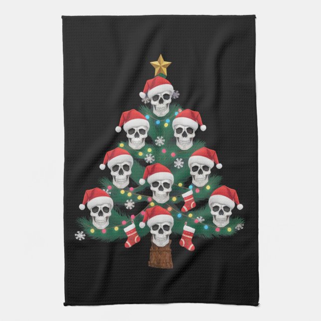 Skull Christmas Tree Pajama Cool Skeleton Santa Geschirrtuch (Vertikal)