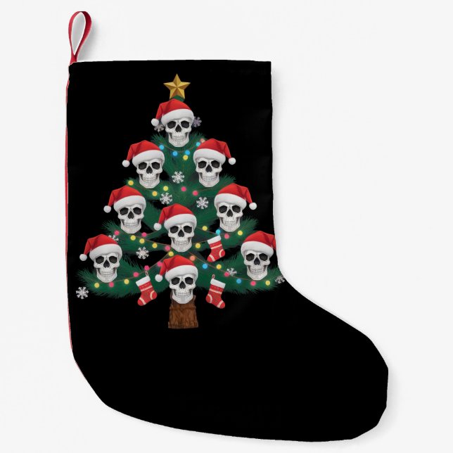 Skull Christmas Tree Pajama Cool Skeleton Santa Kleiner Weihnachtsstrumpf (Vorderseite)