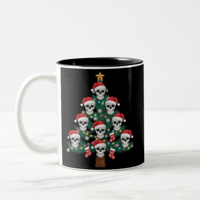 Skull Christmas Tree Pajama Cool Skeleton Santa Zweifarbige Tasse (Links)