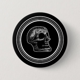 SKULL - Circle Black & White Button