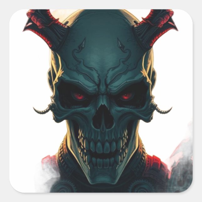 Skull Comic Style Illustration Fantasy Art Quadratischer Aufkleber (Vorderseite)
