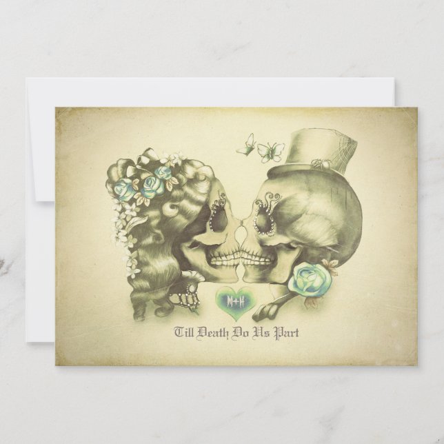 Skull Couple Day of the Dead Wedding Einladungen (Vorderseite)