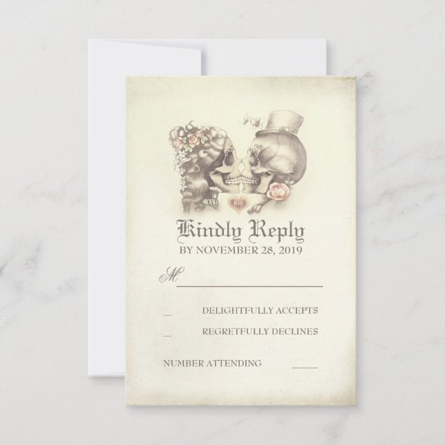 Skull Couple Day Wedding RSVP Cards (Vorderseite)
