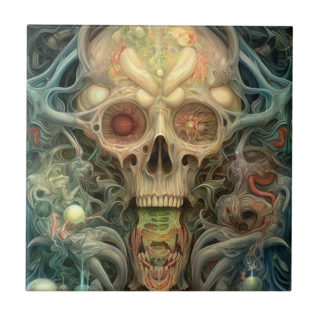 Skull Creepy Surreal Horror Art Fliese (Vorderseite)