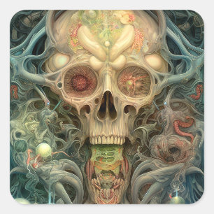 Skull Creepy Surreal Horror Art Quadratischer Aufkleber