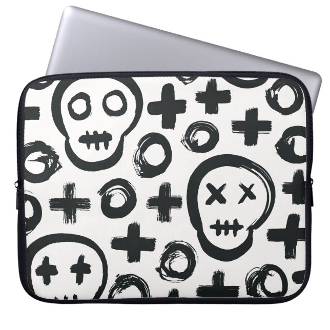 Skull Cross Circle: Nahtlose Dekoration. Laptopschutzhülle (Vorderseite)