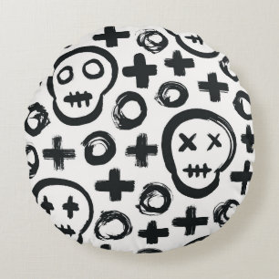 Skull Cross Circle: Nahtlose Dekoration. Rundes Kissen