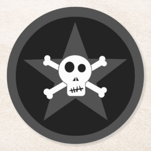 + Skull & Crossbone mit Star + Round Paper Coaste Runder Pappuntersetzer