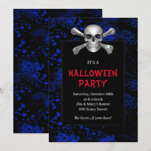 Skull-Crossbones-blaues plattiertes Halloween-Part Einladung
