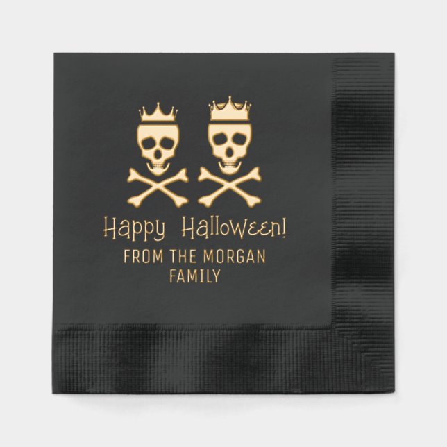 Skull & Crossbones Crowned Couple Happy Halloween Servietten Mit Folie (Vorderseite)