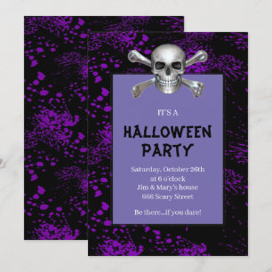 Skull Crossbones Lila Halloween-Party Einladung