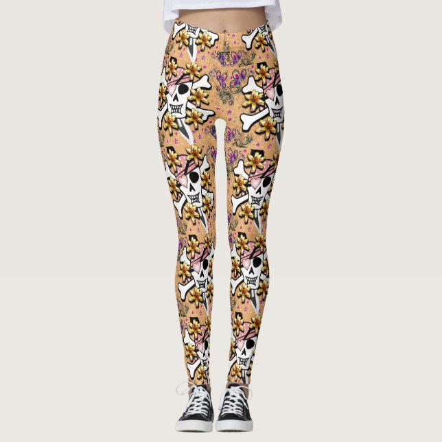 SKULL CROSSBONES PIRATE YOGA PANTS lustige LEGGING Leggings (Vorderseite)