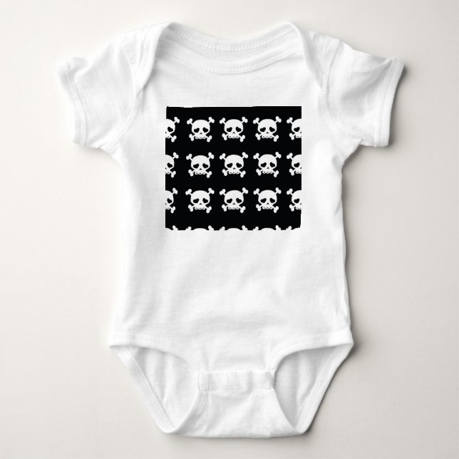 Skull Crossbones: Schwarz-Weiß Muster. Baby Strampler (Vorderseite)