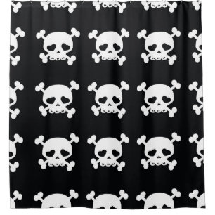Skull Crossbones: Schwarz-Weiß Muster. Duschvorhang