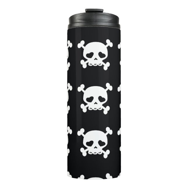 Skull Crossbones: Schwarz-Weiß Muster. Thermosbecher (Vorderseite)