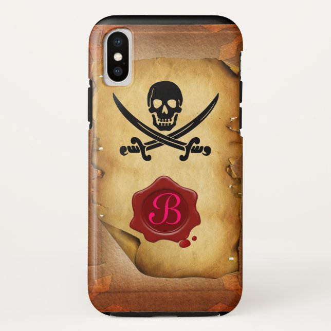 SKULL CROSSED SCHWERTER MONOGRAM Wachs Siegel Perc Case-Mate iPhone Hülle (Rückseite)