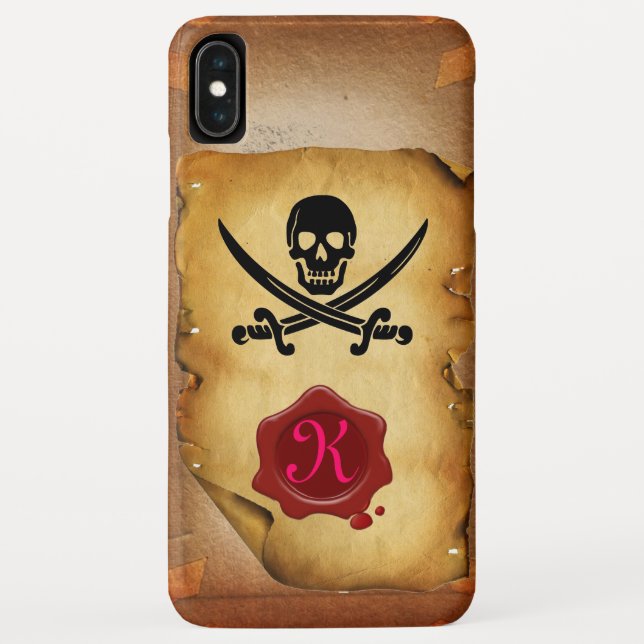 SKULL CROSSED SCHWERTER MONOGRAM Wachs Siegel Perc Case-Mate iPhone Hülle (Rückseite)