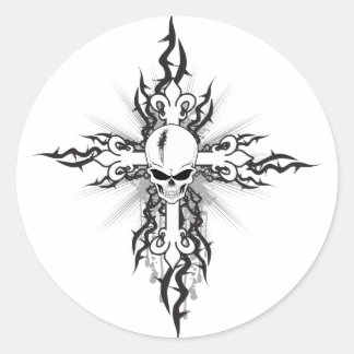 Skull Crucifix Runder Aufkleber