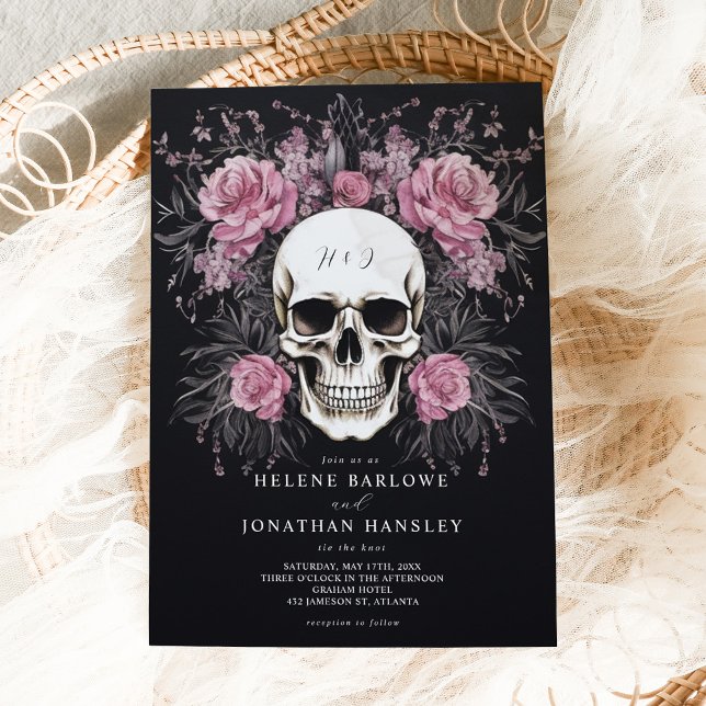 Skull Dark Moody Floral Gothic Wedding Einladung (Skull Dark Moody Floral Gothic Wedding Invitation)